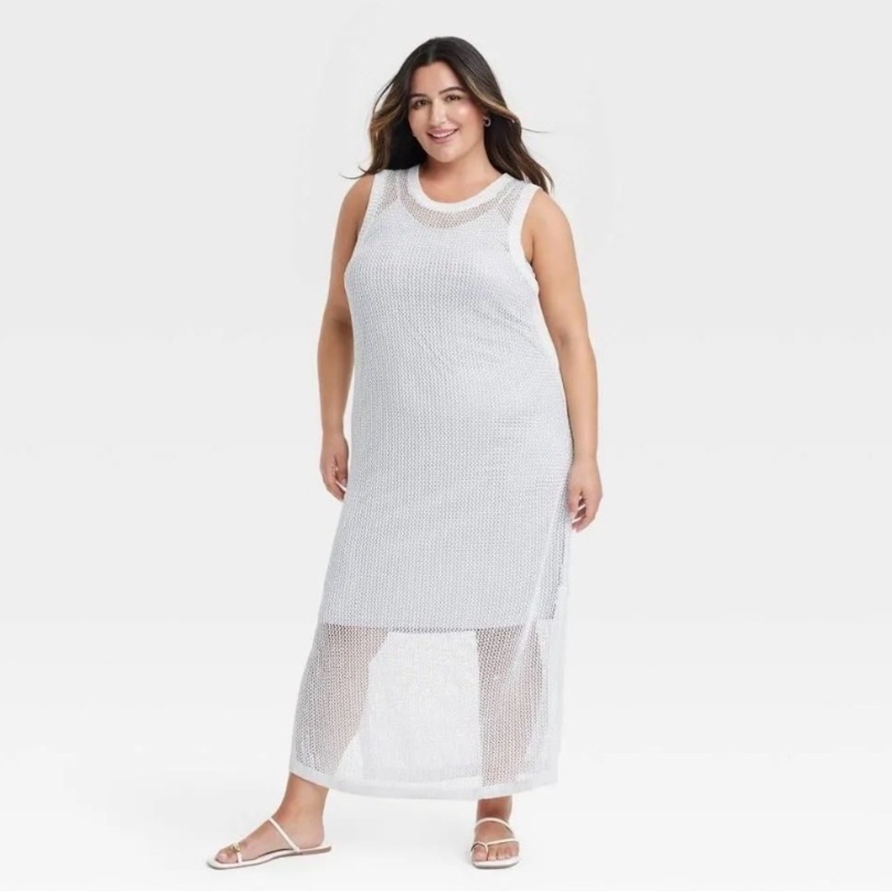 Women's 3X Openwork Silver MIDI Tank Dress - a New Day™